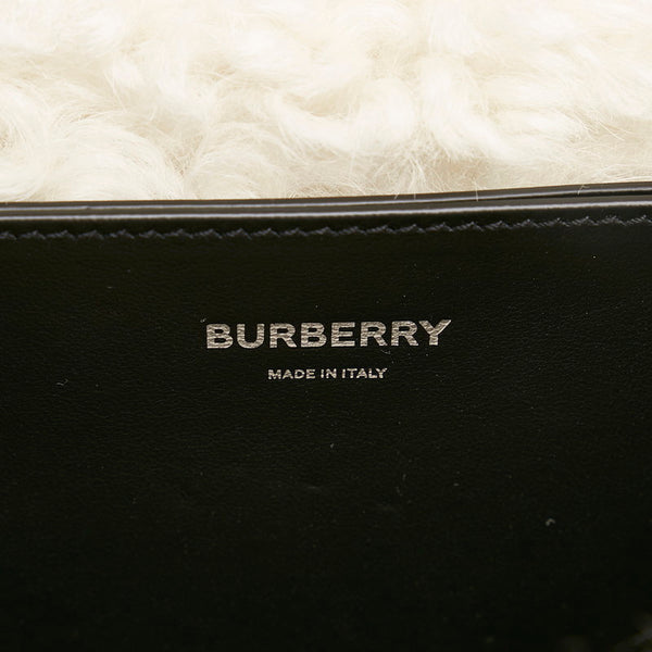 バーバリー ローラ チェーンショルダー ブラック ホワイト コットン シープレザー レディース BURBERRY 【中古】