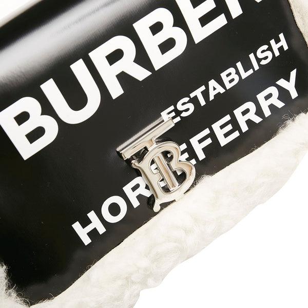 バーバリー ローラ チェーンショルダー ブラック ホワイト コットン シープレザー レディース BURBERRY 【中古】