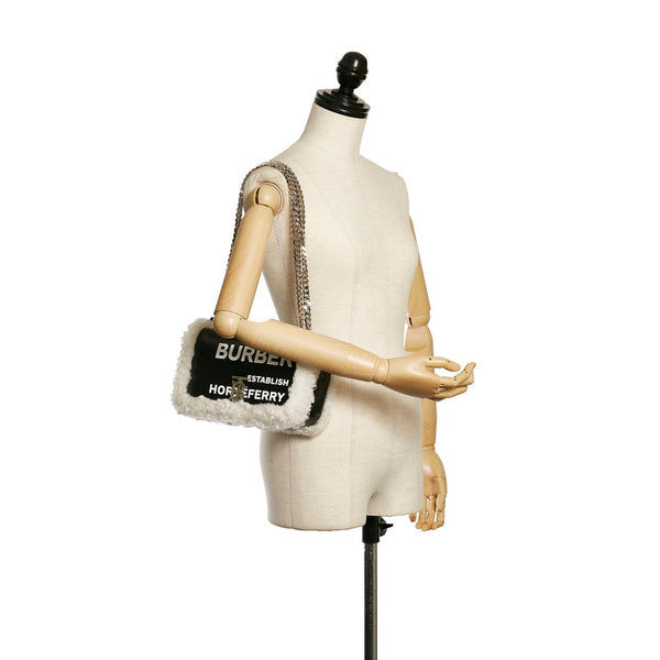 バーバリー ローラ チェーンショルダー ブラック ホワイト コットン シープレザー レディース BURBERRY 【中古】