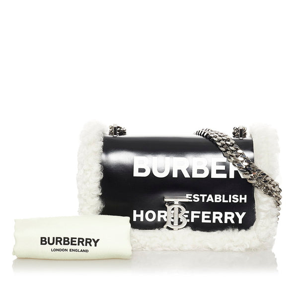 バーバリー ローラ チェーンショルダー ブラック ホワイト コットン シープレザー レディース BURBERRY 【中古】