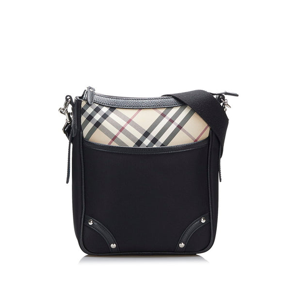 バーバリー ノバチェック 斜め掛け ショルダーバッグ  ブラック ベージュ キャンバス レザー レディース BURBERRY 【中古】