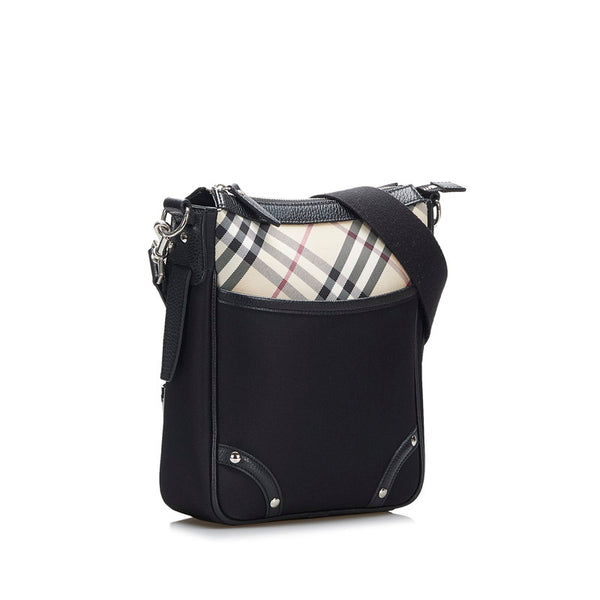 バーバリー ノバチェック 斜め掛け ショルダーバッグ  ブラック ベージュ キャンバス レザー レディース BURBERRY 【中古】