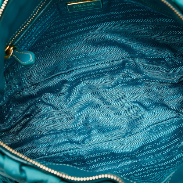 プラダ ギャザー ターコイズ ナイロン レザー ハンドバッグ ショルダーバッグ 2WAY レディース PRADA 【中古】