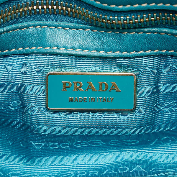 プラダ ギャザー ターコイズ ナイロン レザー ハンドバッグ ショルダーバッグ 2WAY レディース PRADA 【中古】