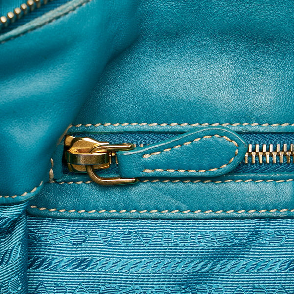 プラダ ギャザー ターコイズ ナイロン レザー ハンドバッグ ショルダーバッグ 2WAY レディース PRADA 【中古】