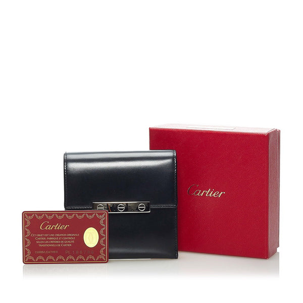 カルティエ ラブコレクション 三つ折り財布 ブラック レザー メンズ CARTIER 【中古】