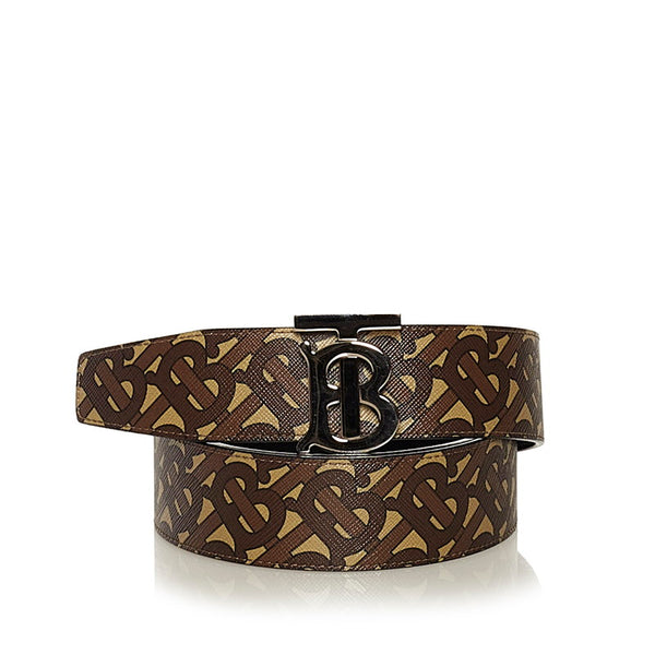 バーバリー モノグラム リバーシブル ベルト ブラウン ベージュ PVC レザー メンズ BURBERRY 【中古】
