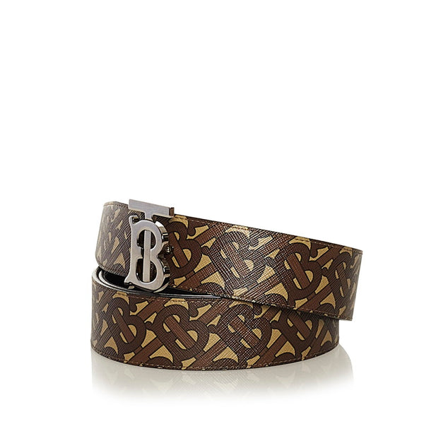 バーバリー モノグラム リバーシブル ベルト ブラウン ベージュ PVC レザー メンズ BURBERRY 【中古】