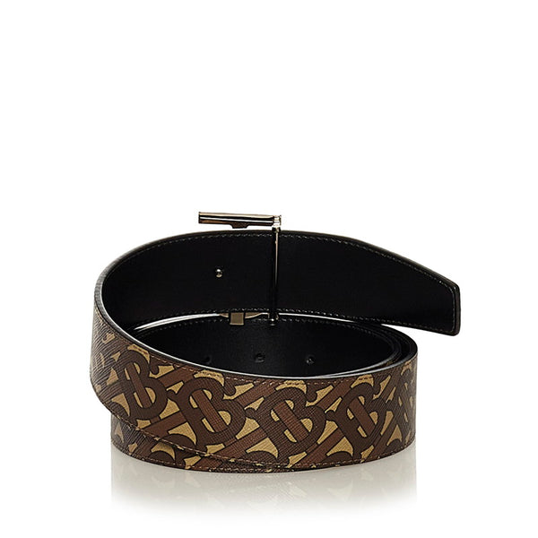 バーバリー モノグラム リバーシブル ベルト ブラウン ベージュ PVC レザー メンズ BURBERRY 【中古】