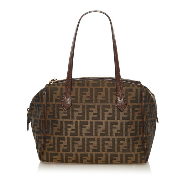 フェンディ ズッカ ハンドバッグ 8BL120 ブラウン キャンバス レザー レディース FENDI 【中古】