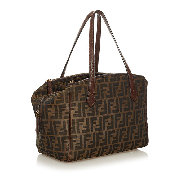 フェンディ ズッカ ハンドバッグ 8BL120 ブラウン キャンバス レザー レディース FENDI 【中古】