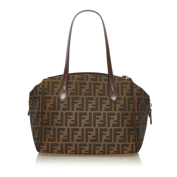 フェンディ ズッカ ハンドバッグ 8BL120 ブラウン キャンバス レザー レディース FENDI 【中古】