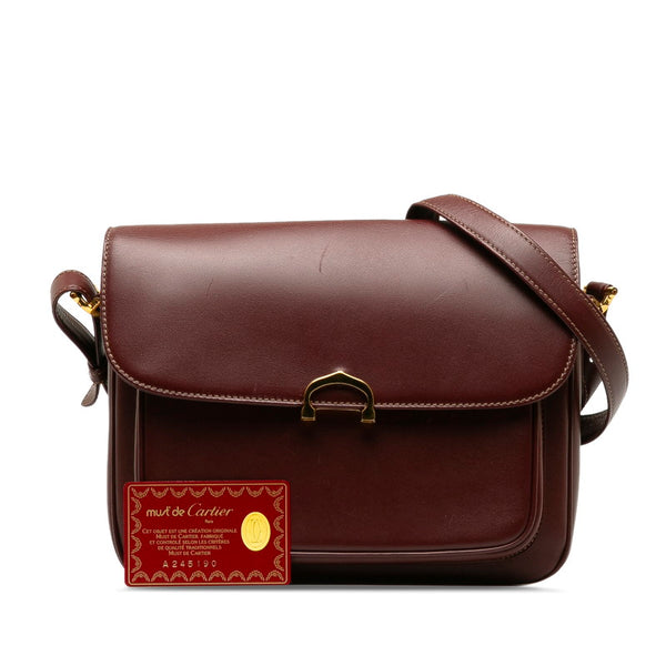 カルティエ マストライン 斜め掛け ショルダーバッグ ワインレッド ボルドー レザー レディース CARTIER 【中古】