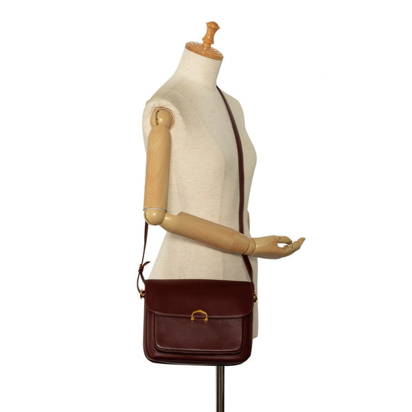 カルティエ マストライン 斜め掛け ショルダーバッグ ワインレッド ボルドー レザー レディース CARTIER 【中古】