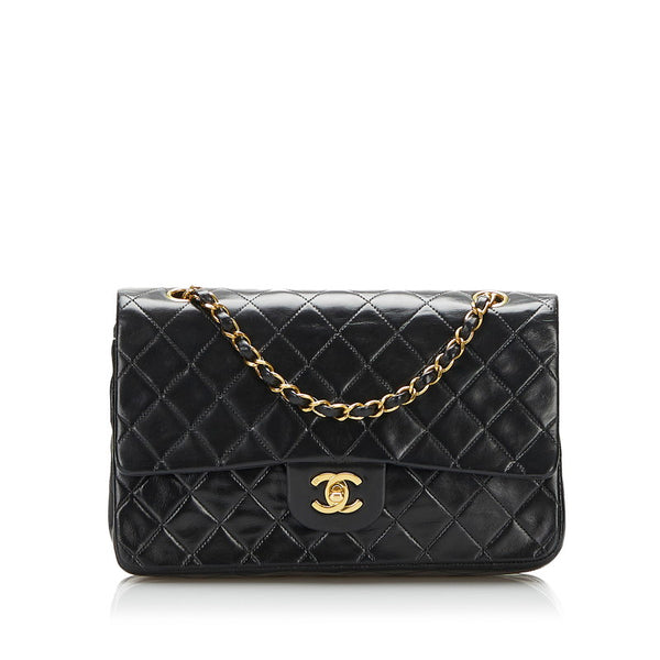 シャネル マトラッセ ダブルフラップ チェーンショルダーバッグ ブラック レザー レディース CHANEL 【中古】