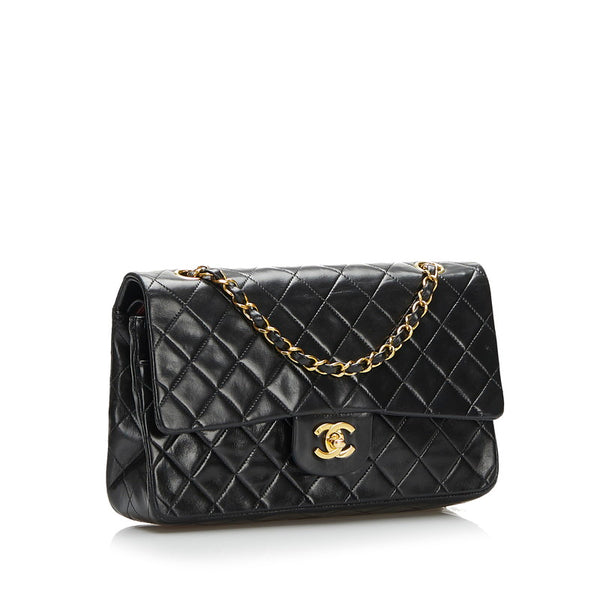 シャネル マトラッセ ダブルフラップ チェーンショルダーバッグ ブラック レザー レディース CHANEL 【中古】