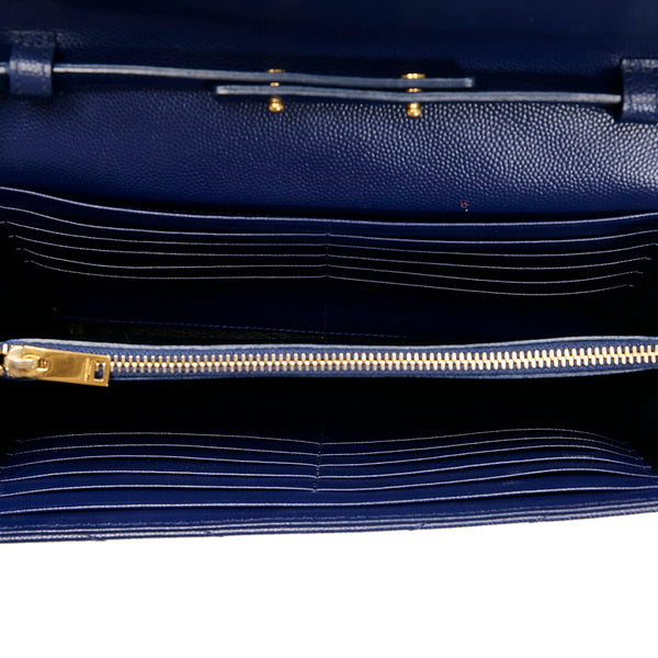 サンローラン YSL Vステッチ チェーンウォレット ショルダーバッグ 377828 ネイビー レザー レディース SAINT LAURENT 【中古】