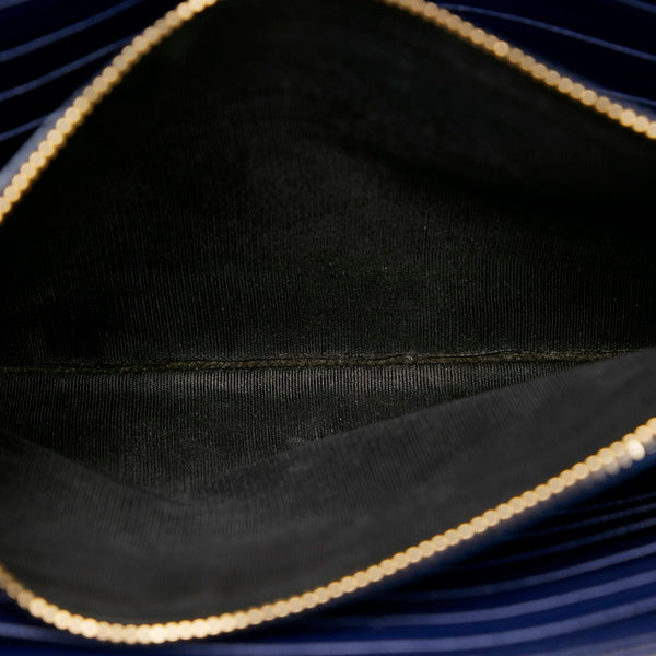 サンローラン YSL Vステッチ チェーンウォレット ショルダーバッグ 377828 ネイビー レザー レディース SAINT LAURENT 【中古】