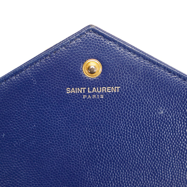 サンローラン YSL Vステッチ チェーンウォレット ショルダーバッグ 377828 ネイビー レザー レディース SAINT LAURENT 【中古】