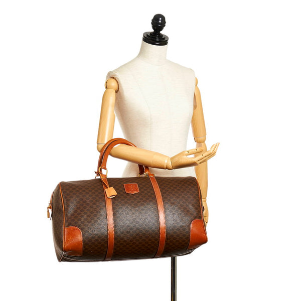 セリーヌ マカダム ボストンバッグ ブラウン PVC レザー レディース CELINE 【中古】