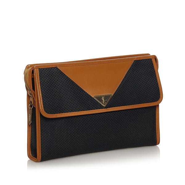 サンローラン クラッチバッグ ブラック ブラウン PVC レザー レディース SAINT LAURENT 【中古】