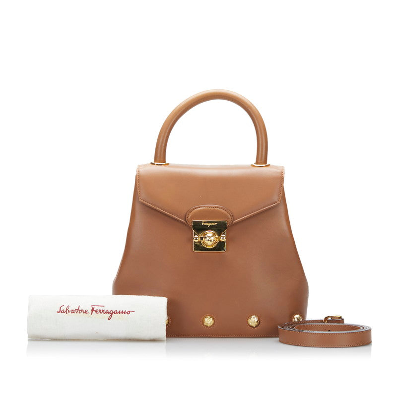 サルヴァトーレフェラガモ ハンドバッグ ショルダーバッグ 2WAY AN211668 ブラウン レザー レディース Salvatore Ferragamo 【中古】