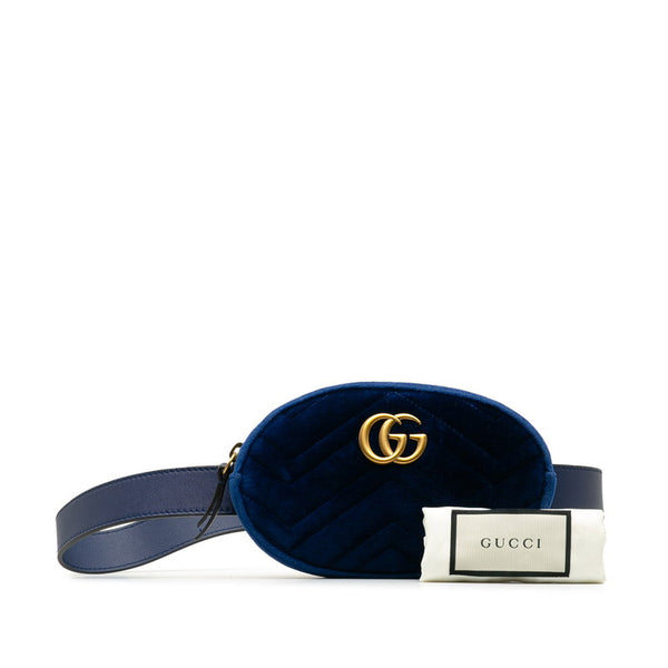 グッチ GGマーモント ウエストバッグ 476434 ブルー ゴールド ベルベット レディース GUCCI 【中古】