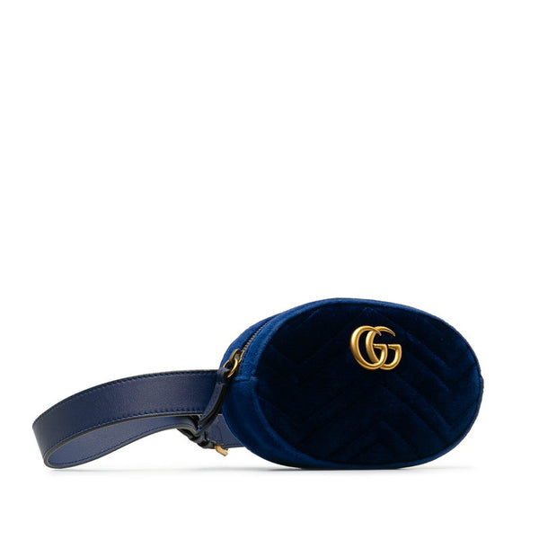 グッチ GGマーモント ウエストバッグ 476434 ブルー ゴールド ベルベット レディース GUCCI 【中古】