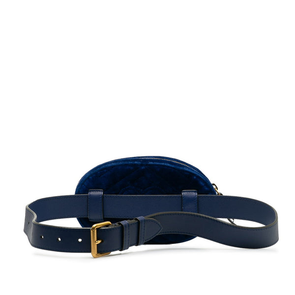 グッチ GGマーモント ウエストバッグ 476434 ブルー ゴールド ベルベット レディース GUCCI 【中古】