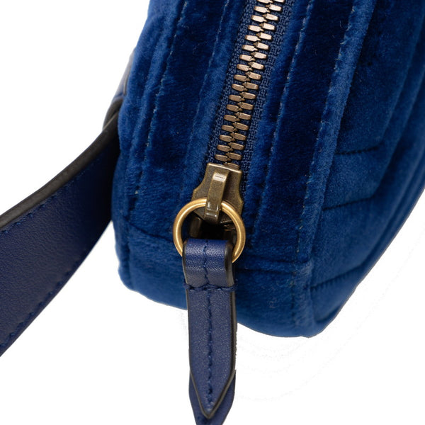 グッチ GGマーモント ウエストバッグ 476434 ブルー ゴールド ベルベット レディース GUCCI 【中古】