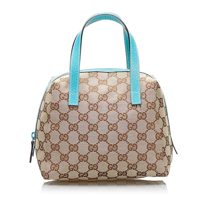 グッチ GGキャンバス ハンドバッグ ミニハンドバッグ 124542 ベージュ ライトブルー キャンバス レザー レディース GUCCI 【中古】