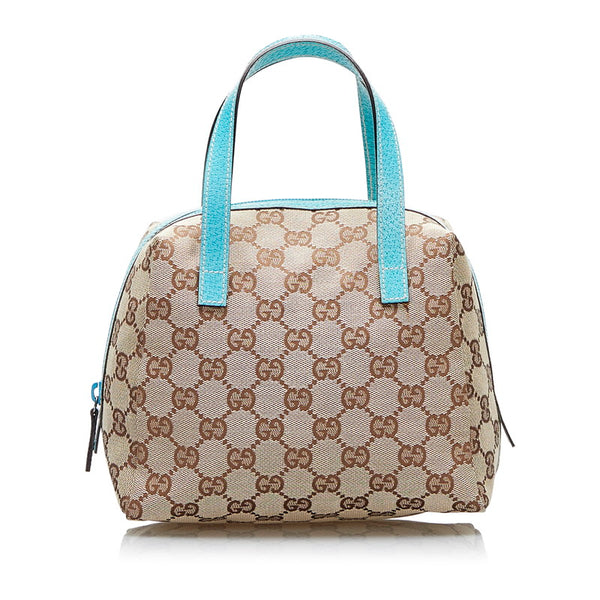 グッチ GGキャンバス ハンドバッグ ミニハンドバッグ 124542 ベージュ ライトブルー キャンバス レザー レディース GUCCI 【中古】