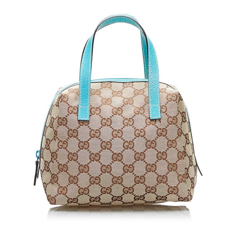 グッチ GGキャンバス ハンドバッグ ミニハンドバッグ 124542 ベージュ ライトブルー キャンバス レザー レディース GUCCI 【中古】