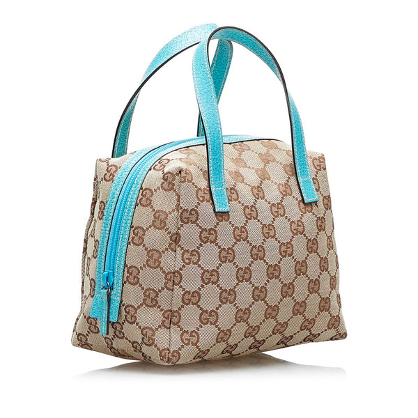 グッチ GGキャンバス ハンドバッグ ミニハンドバッグ 124542 ベージュ ライトブルー キャンバス レザー レディース GUCCI 【中古】