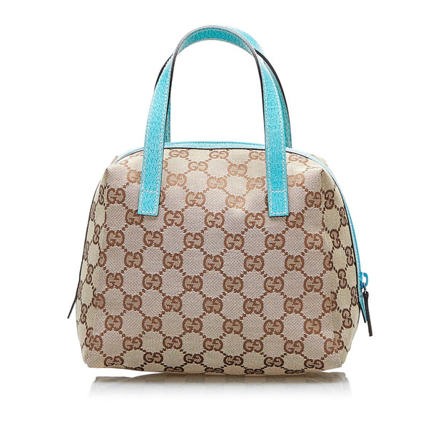 グッチ GGキャンバス ハンドバッグ ミニハンドバッグ 124542 ベージュ ライトブルー キャンバス レザー レディース GUCCI 【中古】