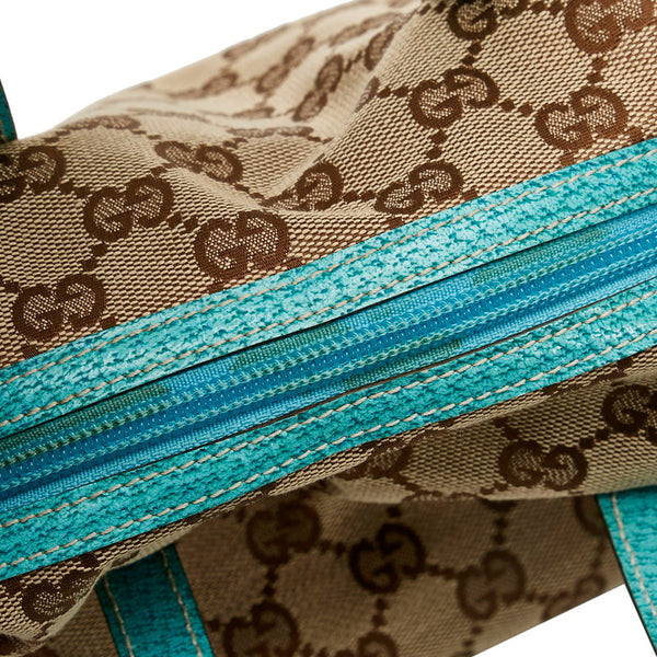 グッチ GGキャンバス ハンドバッグ ミニハンドバッグ 124542 ベージュ ライトブルー キャンバス レザー レディース GUCCI 【中古】