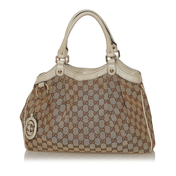 グッチ ＧGキャンバス スーキー ハンドバッグ 211944 ベージュ ホワイト キャンバス レザー レディース GUCCI 【中古】