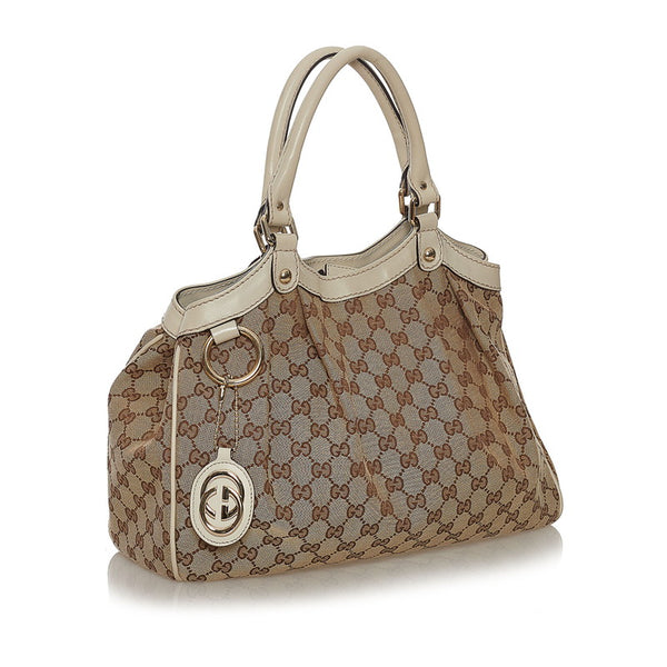 グッチ ＧGキャンバス スーキー ハンドバッグ 211944 ベージュ ホワイト キャンバス レザー レディース GUCCI 【中古】