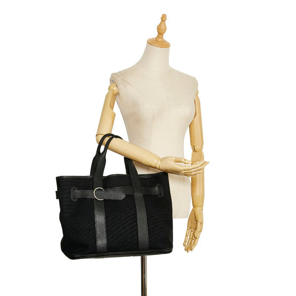 エルメス プティットサンチュールMM ハンドバッグ ブラック キャンバス レザー レディース HERMES 【中古】