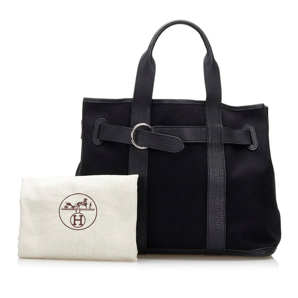 エルメス プティットサンチュールMM ハンドバッグ ブラック キャンバス レザー レディース HERMES 【中古】