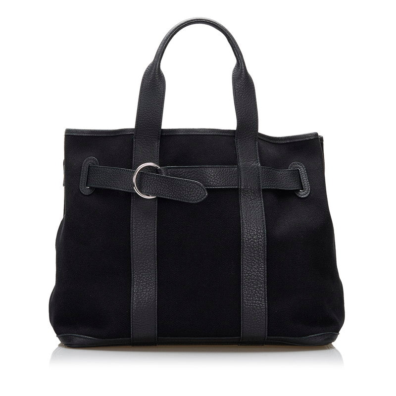 エルメス プティットサンチュールMM ハンドバッグ ブラック キャンバス レザー レディース HERMES 【中古】