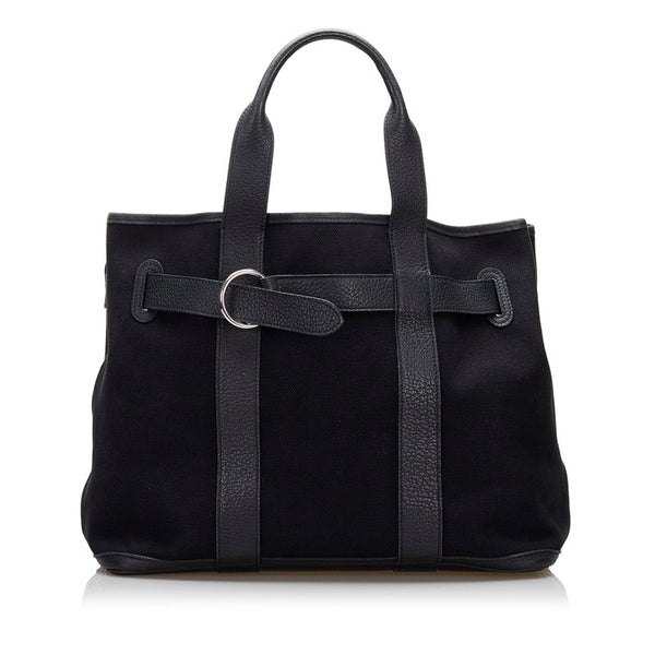 エルメス プティットサンチュールMM ハンドバッグ ブラック キャンバス レザー レディース HERMES 【中古】