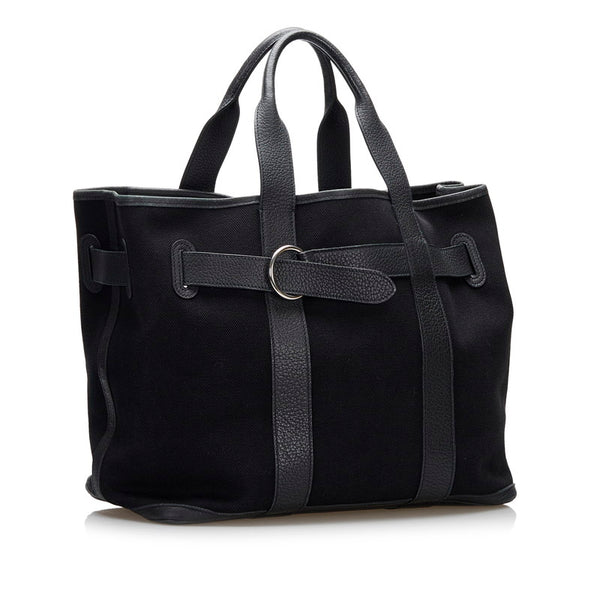 エルメス プティットサンチュールMM ハンドバッグ ブラック キャンバス レザー レディース HERMES 【中古】