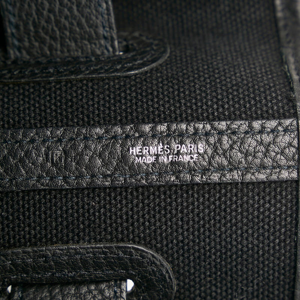 エルメス プティットサンチュールMM ハンドバッグ ブラック キャンバス レザー レディース HERMES 【中古】