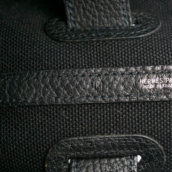 エルメス プティットサンチュールMM ハンドバッグ ブラック キャンバス レザー レディース HERMES 【中古】