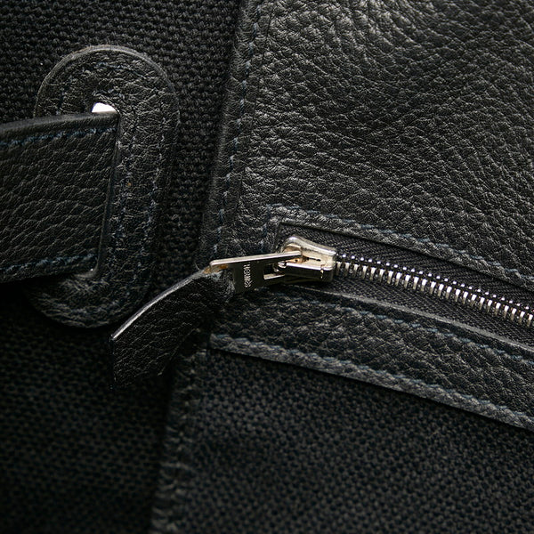 エルメス プティットサンチュールMM ハンドバッグ ブラック キャンバス レザー レディース HERMES 【中古】