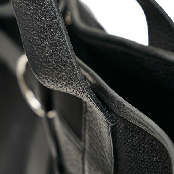 エルメス プティットサンチュールMM ハンドバッグ ブラック キャンバス レザー レディース HERMES 【中古】