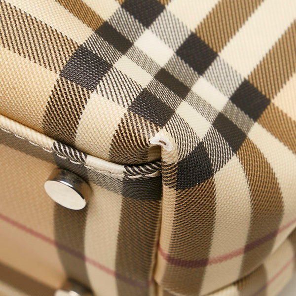 バーバリー ノバチェック ハンドバッグ ベージュ ブラック PVC レザー レディース BURBERRY 【中古】