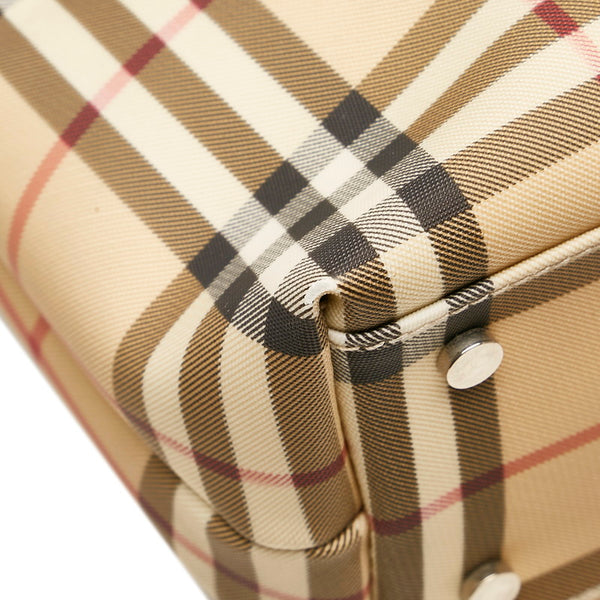 バーバリー ノバチェック ハンドバッグ ベージュ ブラック PVC レザー レディース BURBERRY 【中古】