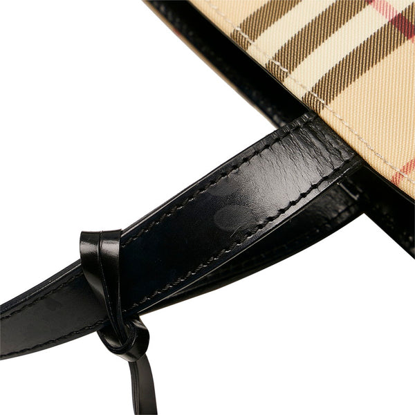 バーバリー ノバチェック ハンドバッグ ベージュ ブラック PVC レザー レディース BURBERRY 【中古】